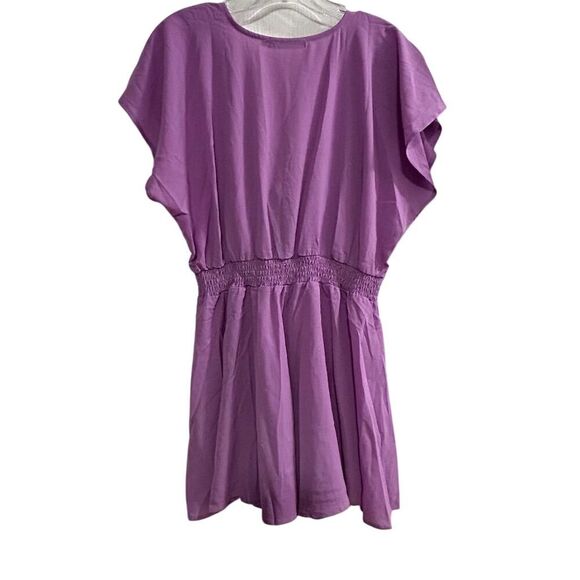 AGQT Women's Medium Purple Tie Front Romper Short Sleeve Casual - Picture 8 of 14